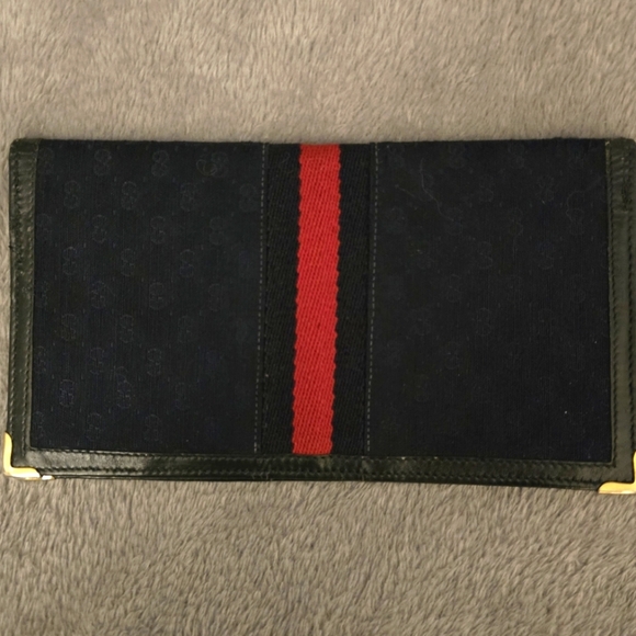 GUCCI Black & Red Pre-Serial # Era! 1970's Vintage! Web bifold vertical wallet - Picture 2 of 8